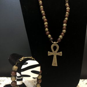 Mahogany obsidian with ankh and bracelet